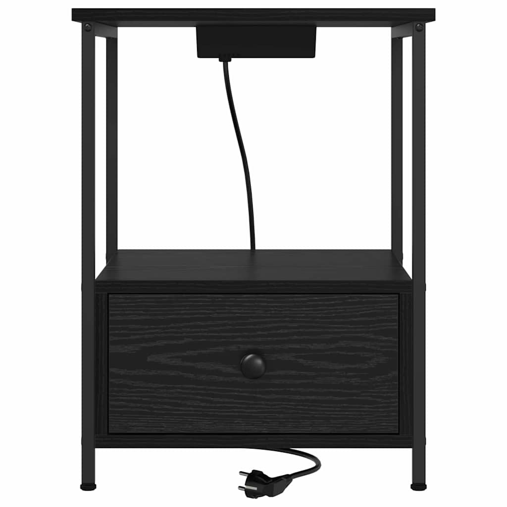 Bedside Cabinet with Charging Station 2 pcs Black oak
